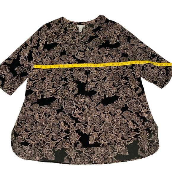 CATHERINES PRINT TOP 1X 18 / 20W 3/4 Sleeves Boho Flowy High-Low Hem - Picture 4 of 6